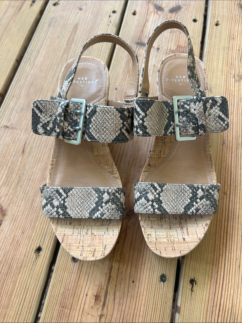 new directions Snake Print Cork Wedge Sandals - Tan & Black